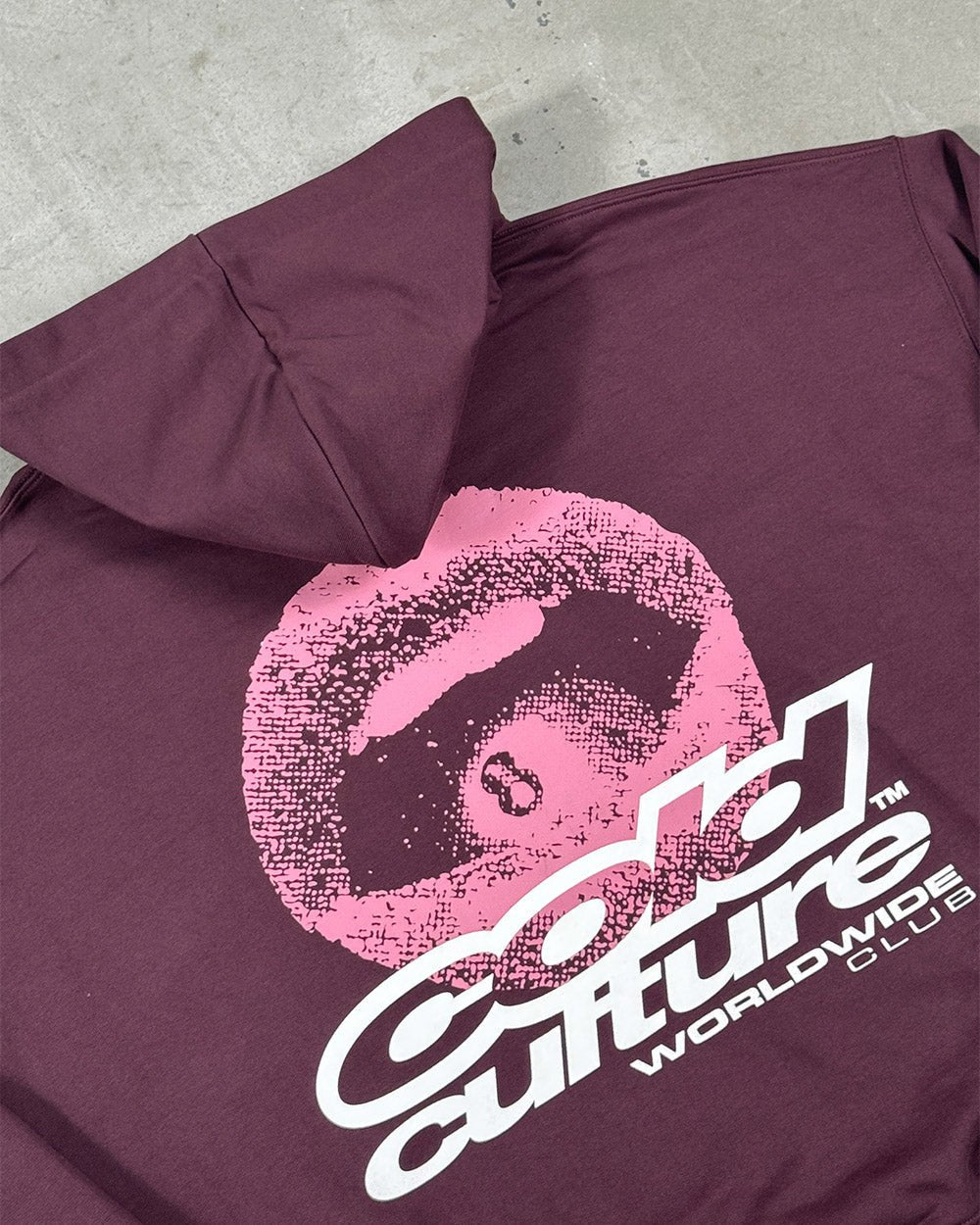 LIP COMBO HOODIE DARK BURGUNDY - dark burgundy graphic print hoodie, detail close-up - Cold Culture