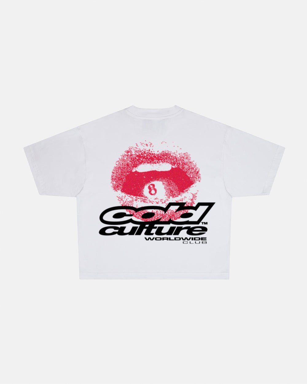 LIP COMBO TEE WHITE - white graphic print tee, back view - Cold Culture #packshot