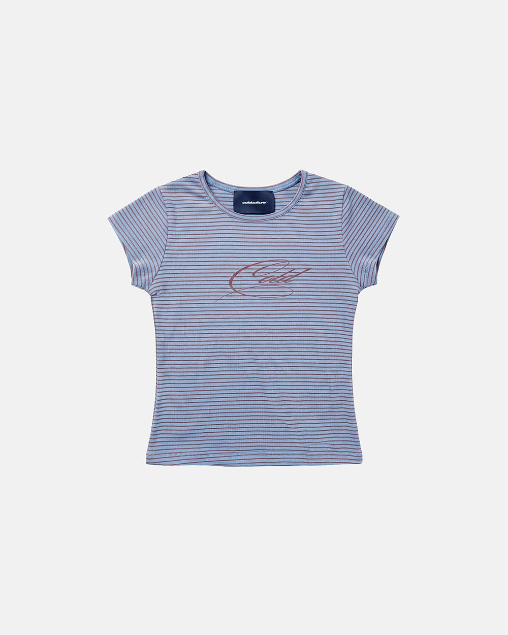 LISA BABY TEE BLUE - blue striped baby tee, front view - Cold Culture #packshot