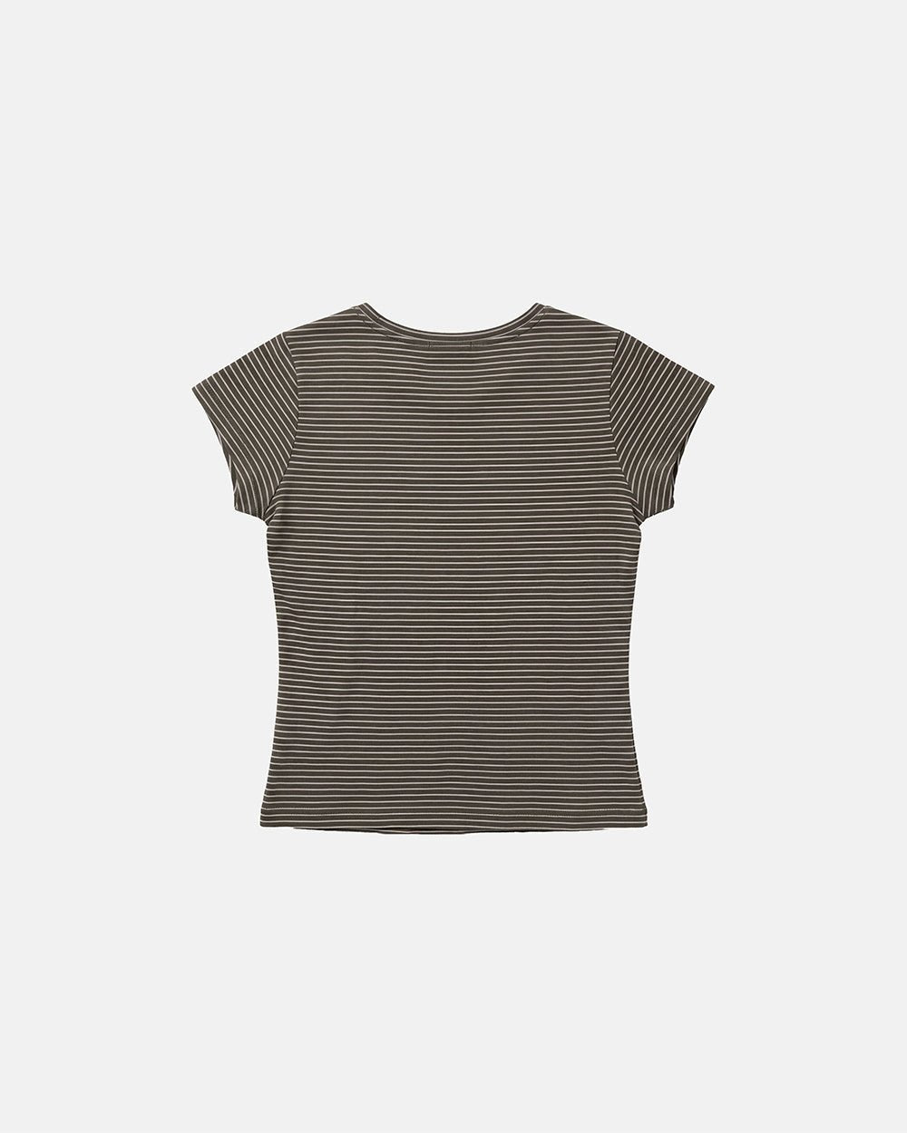 LISA BABY TEE DARK GREEN - dark green striped baby tee, back view - Cold Culture #packshot