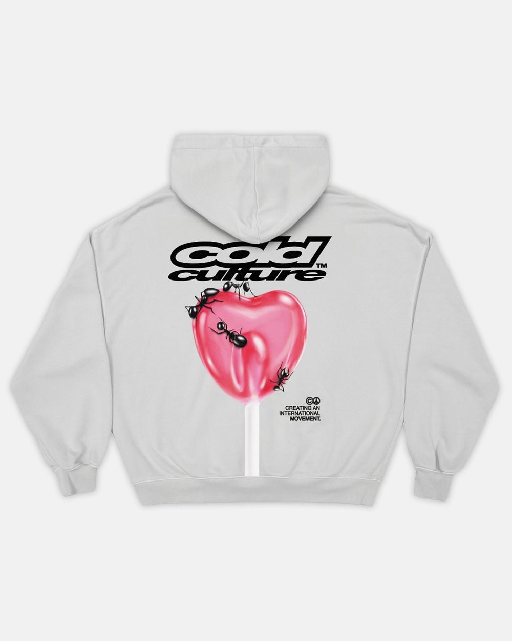LOLLIPOP HOODIE LIGHT GREY - light grey graphic print hoodie, back view - Cold Culture #packshot