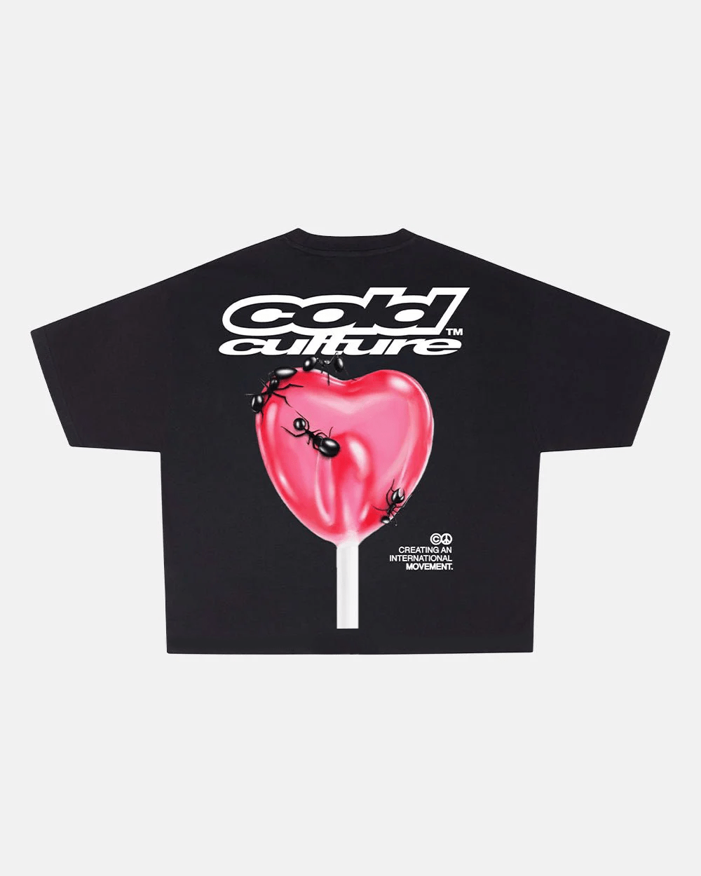LOLLIPOP TEE BLACK - black graphic print tee, back view - Cold Culture #packshot