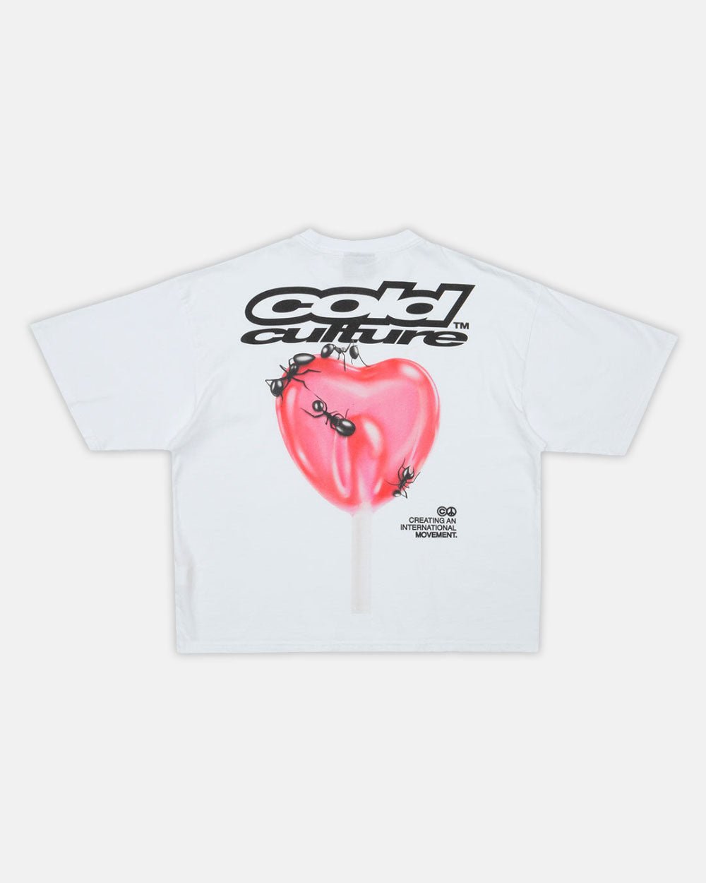 LOLLIPOP TEE WHITE - white oversized graphic tee, back view - Cold Culture #packshot