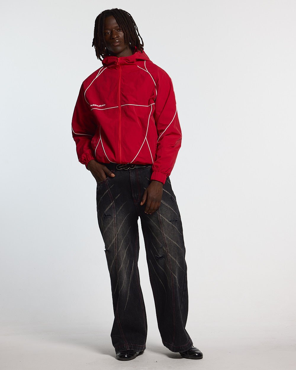 LONDON SET JACKET RED - red hooded track jacket, front view on male model - Cold Culture #man