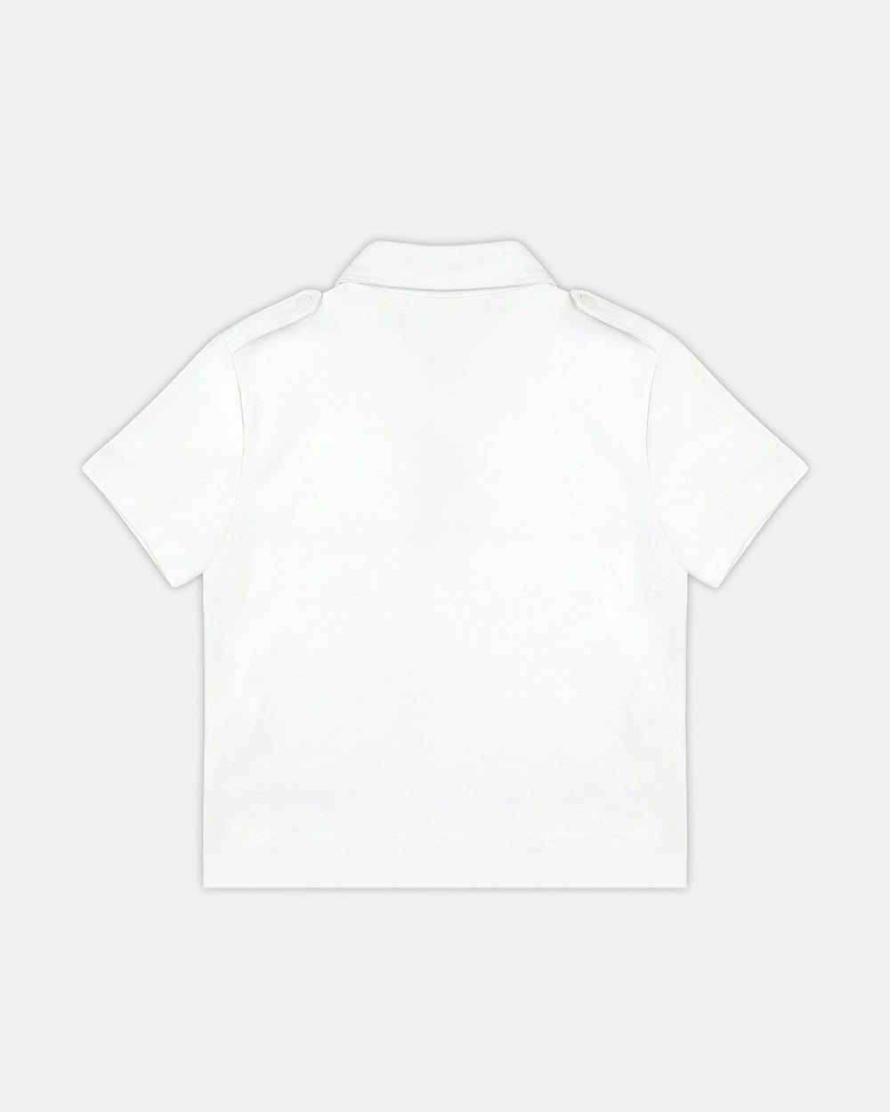 LOOPING POLO WHITE - white graphic print polo shirt, back view - Cold Culture #packshot