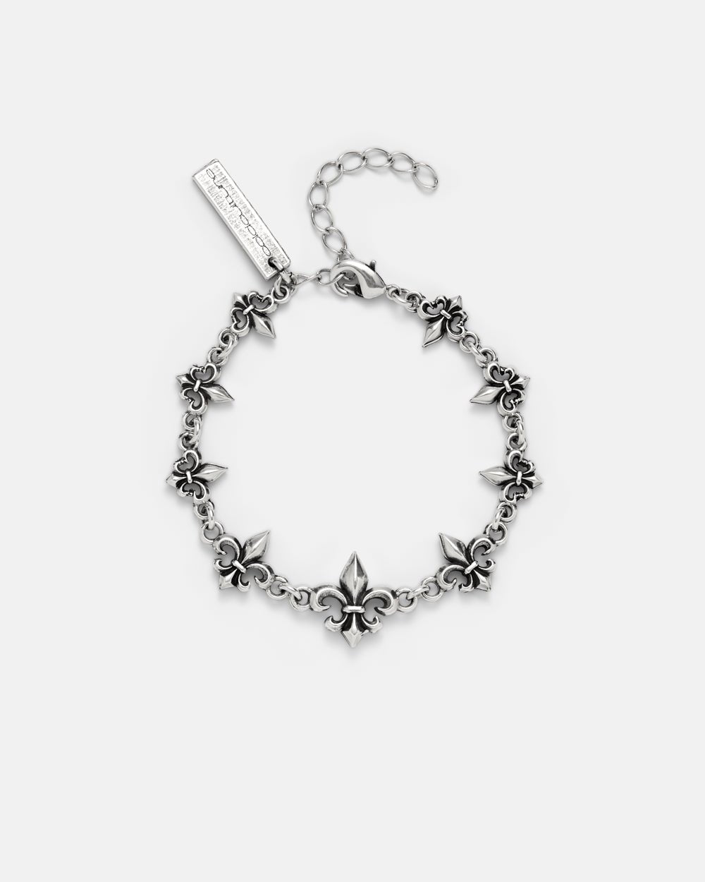 LOOSE ICON BRACELET SILVER - silver fleur-de-lis chain bracelet, front view - Cold Culture #packshot