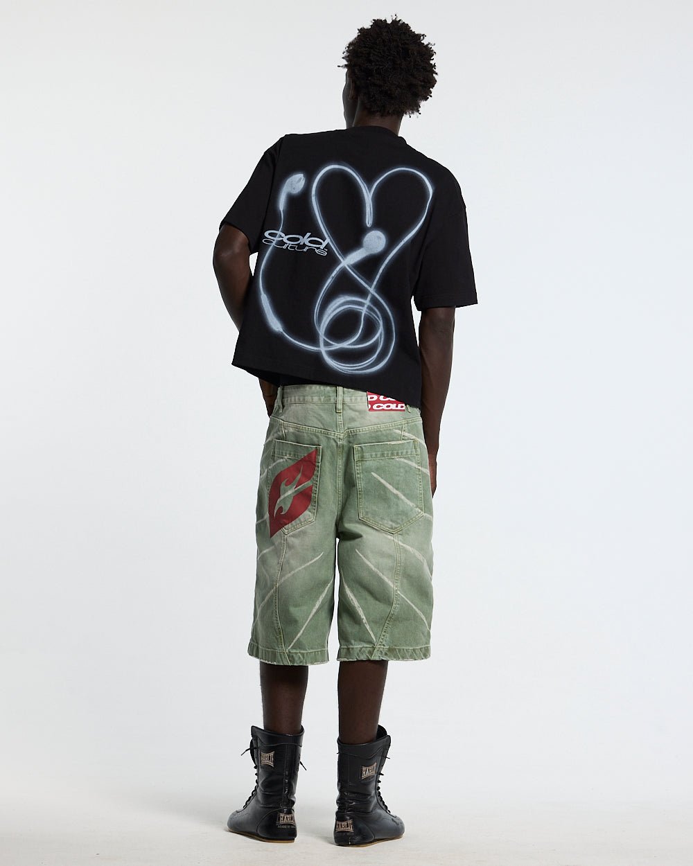 LOVEPODS TEE BLACK - black graphic print tee, back view on male model - Cold Culture #man