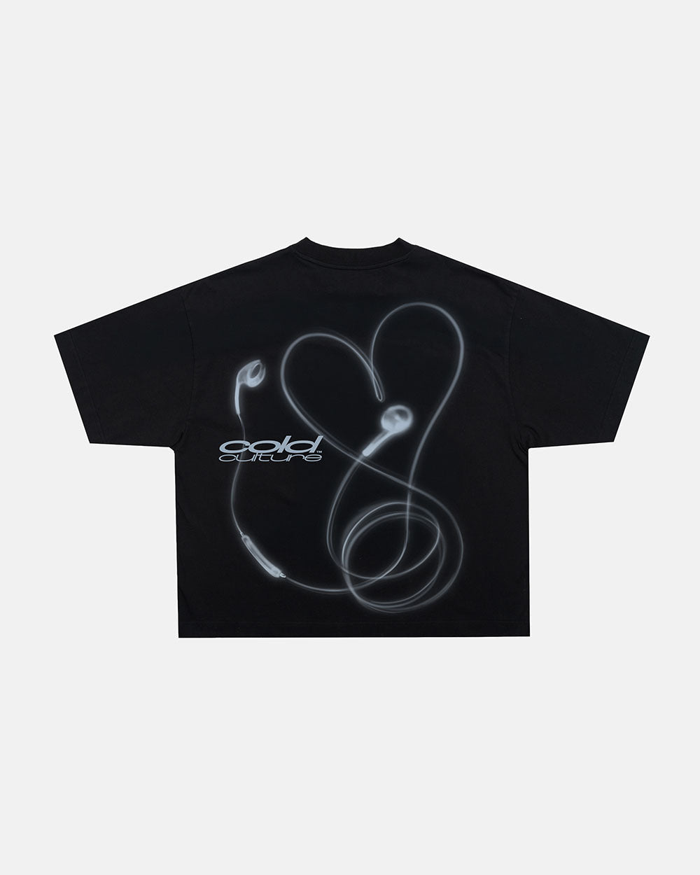 LOVEPODS TEE BLACK - black graphic print tee, back view - Cold Culture #packshot