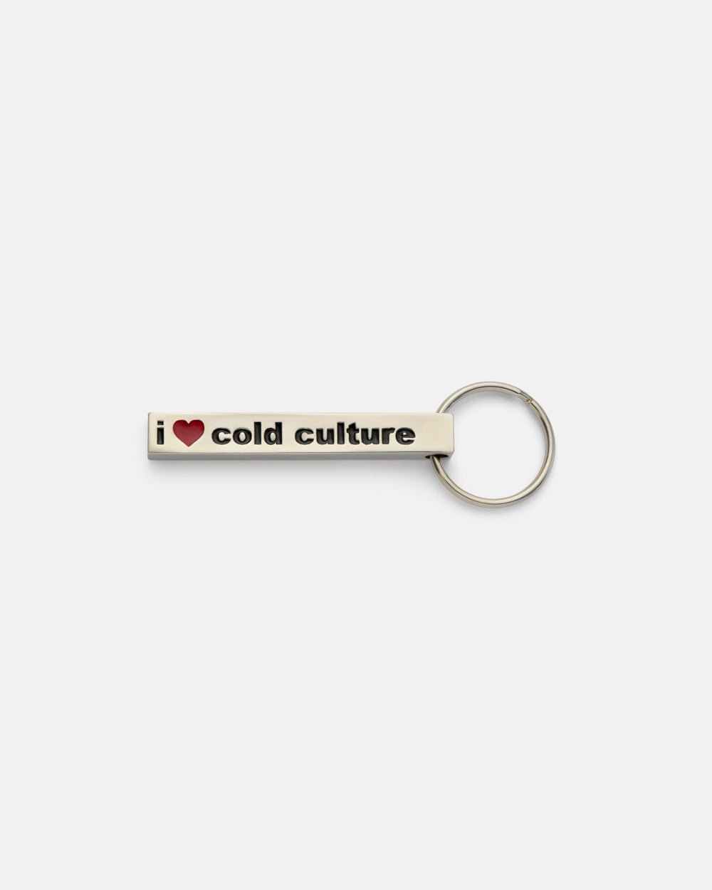 LOVERS KEYCHAIN - silver bar keychain, front view - Cold Culture #packshot