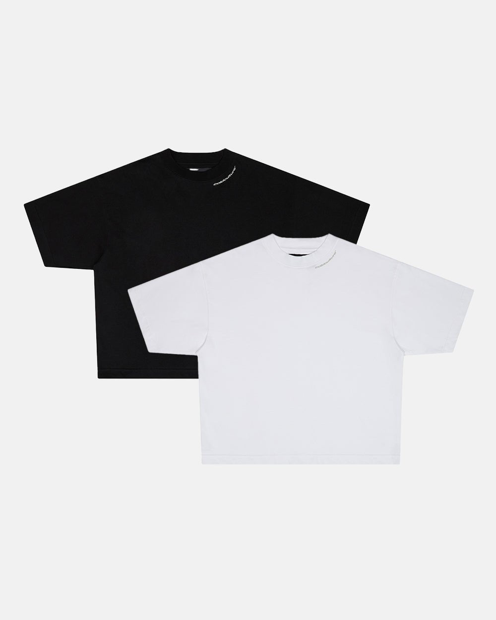 LOW KEY BASIC TEE 2 PACK WHITE & BLACK - black and white basic tees, flat lay with matching pieces - Cold Culture #packshot