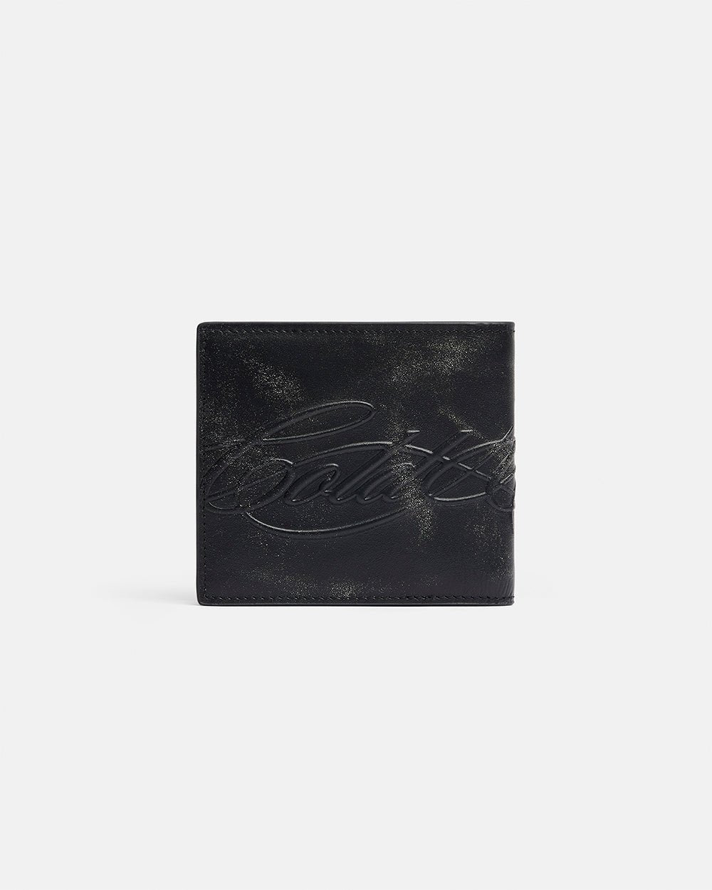 LOW KEY WALLET BLACK - black leather bifold wallet, front view - Cold Culture #packshot