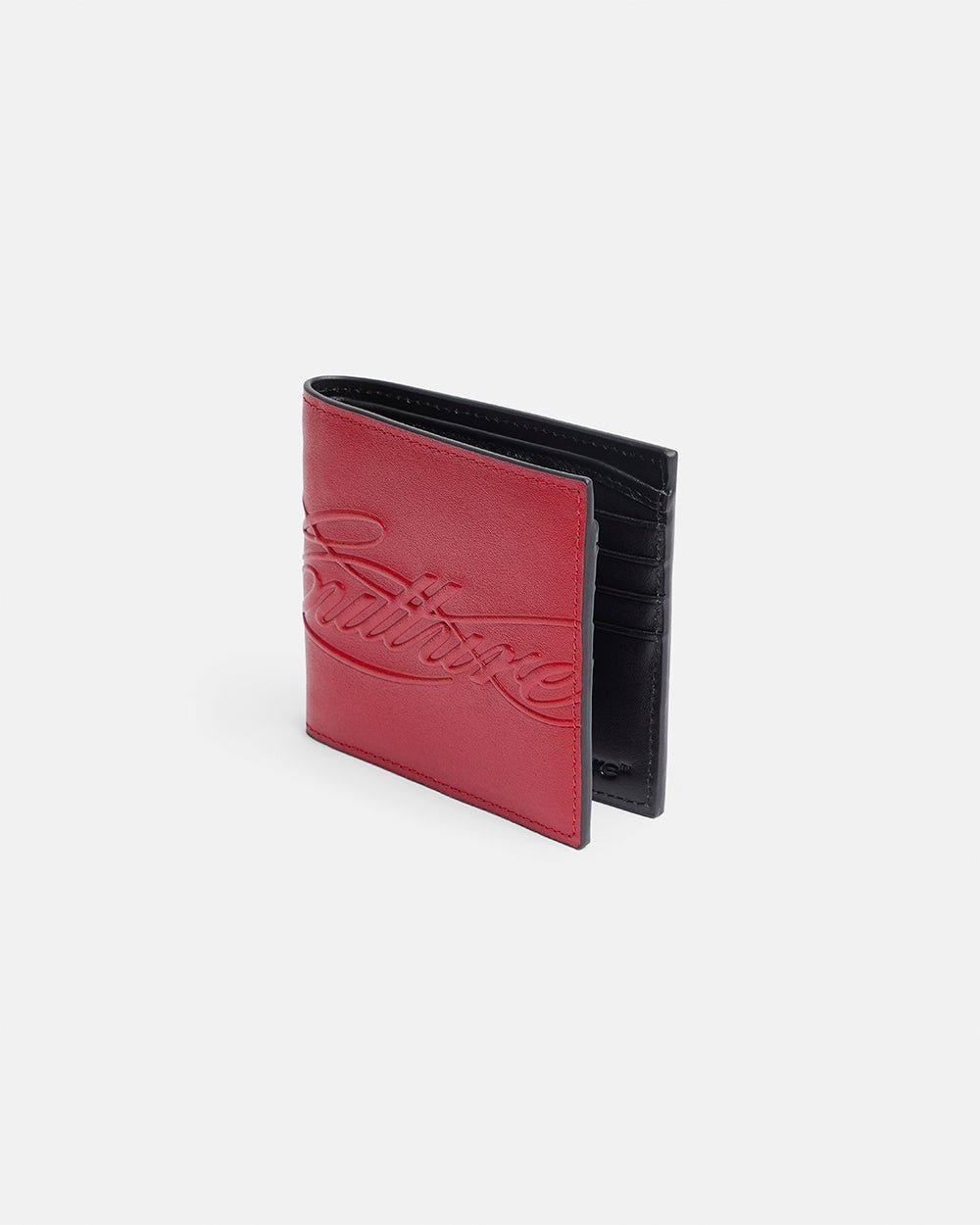 LOW KEY WALLET RED - red leather bifold wallet, side view - Cold Culture #packshot