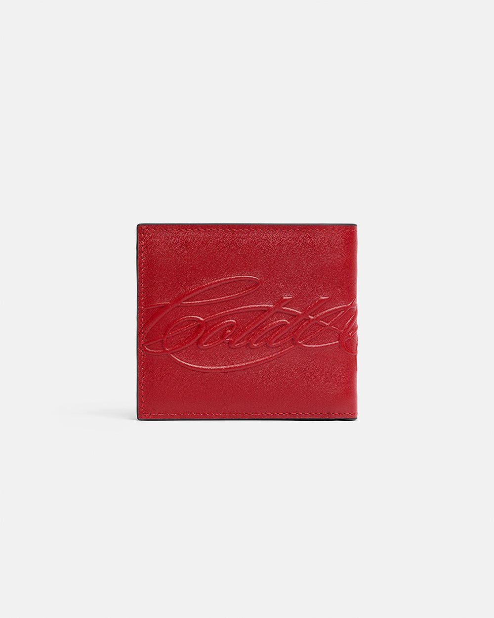 LOW KEY WALLET RED - red leather bifold wallet, front view - Cold Culture #packshot