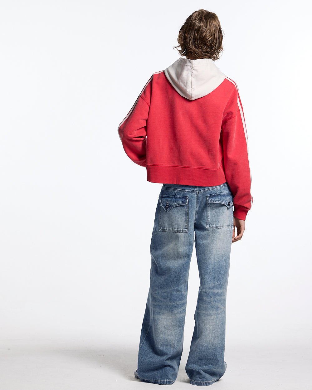 LUSH ZIP HOODIE RED - red cropped zip-up hoodie, back view on female model - Cold Culture #woman