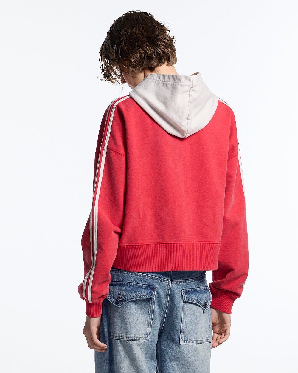 LUSH ZIP HOODIE RED - red cropped zip-up hoodie, back view on female model - Cold Culture #woman