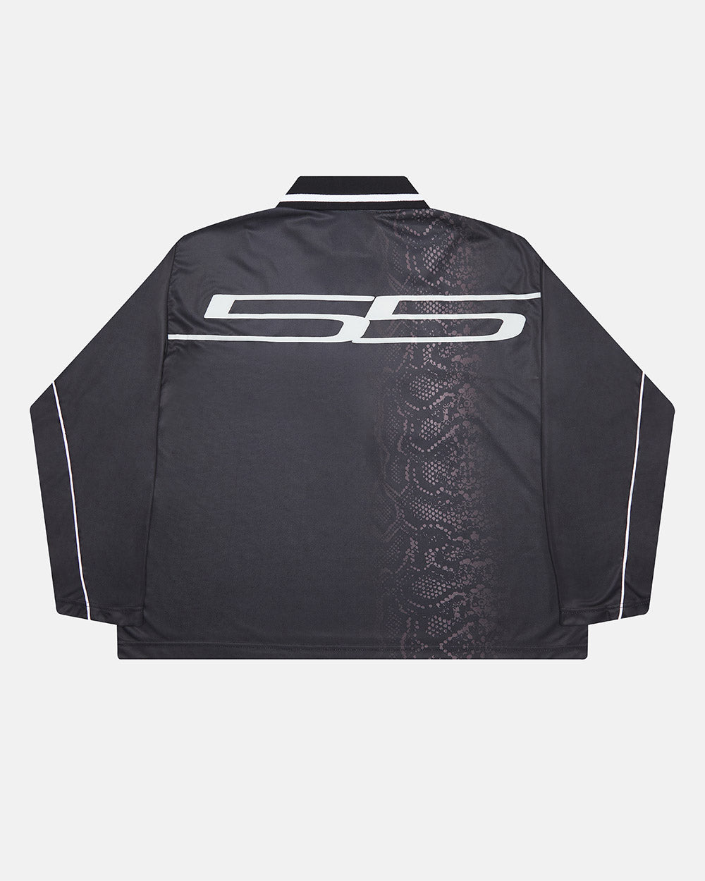 MAMBA SNAKE LONGSLEEVE POLO BLACK - black snake print longsleeve polo, back view - Cold Culture #packshot