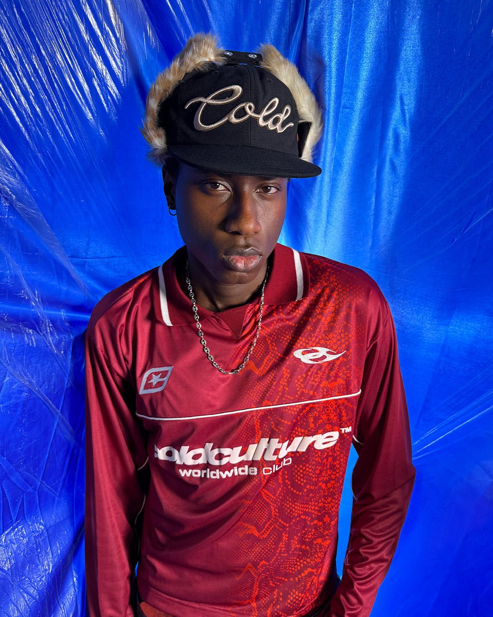 MAMBA SNAKE LONGSLEEVE POLO RED - red snake print longsleeve polo, front view on male model - Cold Culture