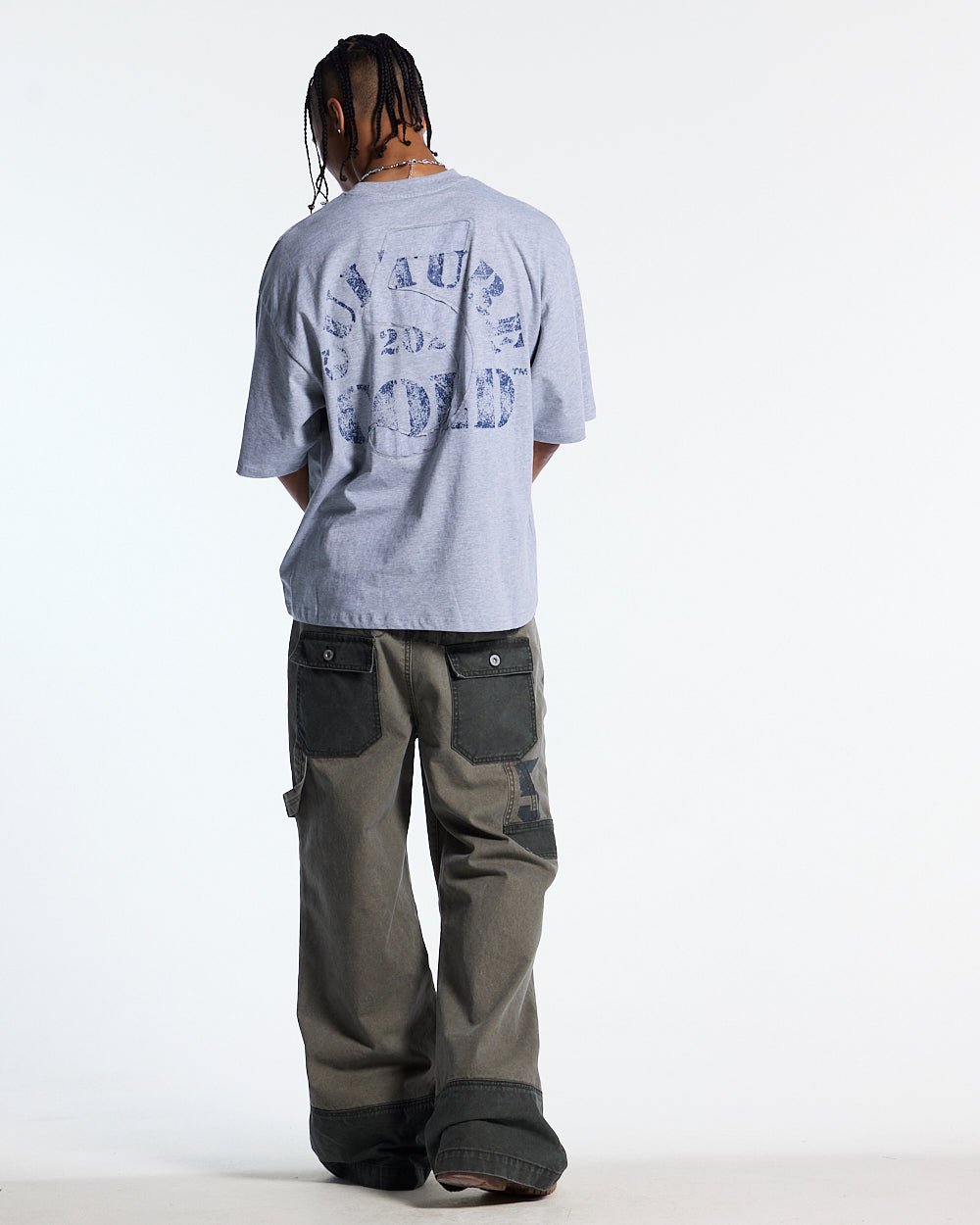 MARINE 55 TEE HEATHER GREY - heather grey oversized tee, back view on male model - Cold Culture #man