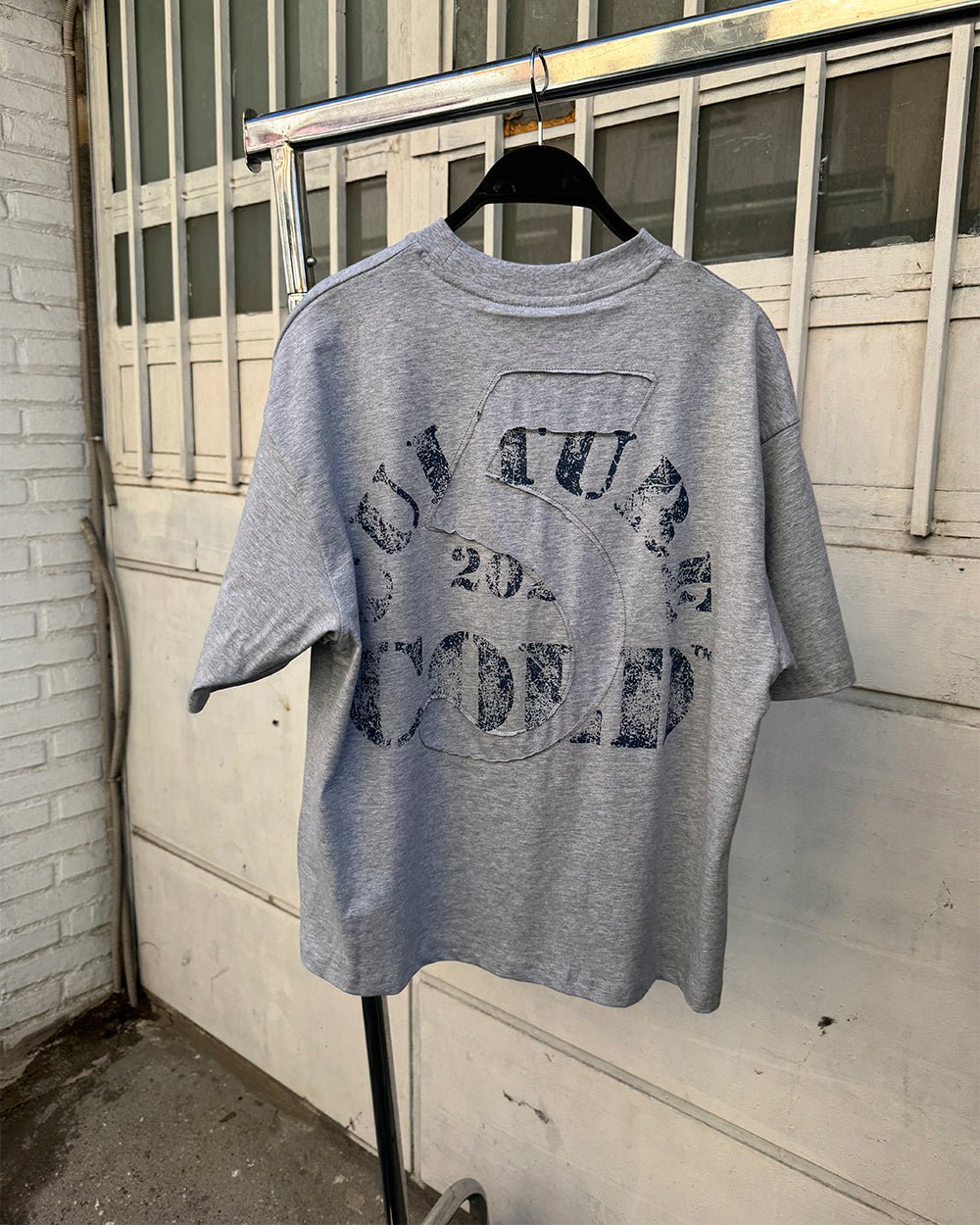 MARINE 55 TEE HEATHER GREY - heather grey oversized tee, back view - Cold Culture