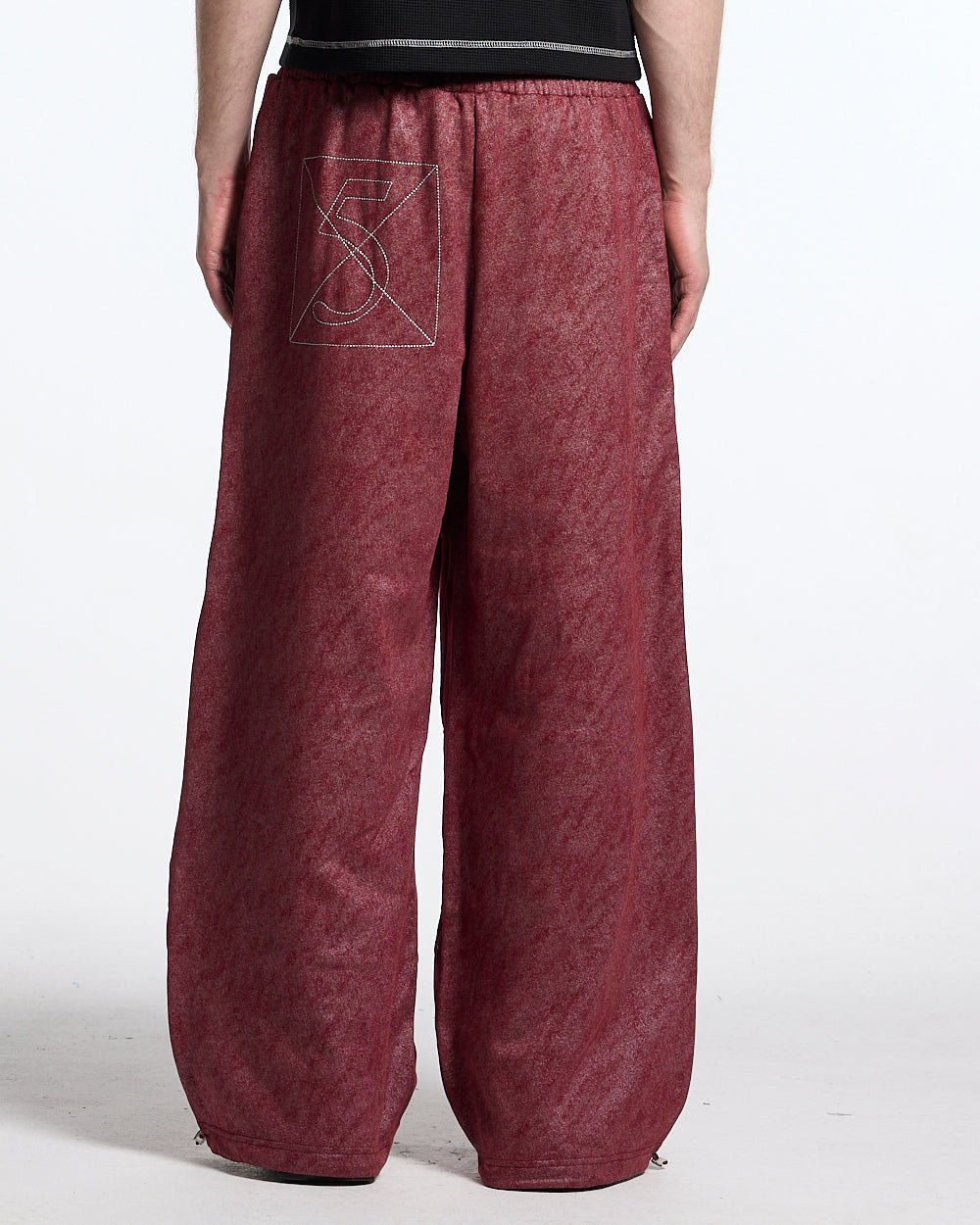 MERRY SWEATPANTS RED - washed red sweatpants, back view on male model - Cold Culture