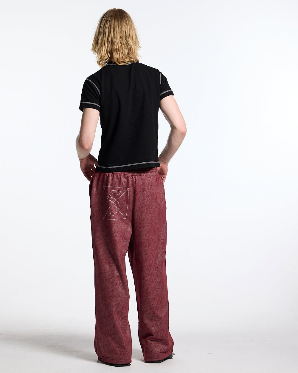 MERRY SWEATPANTS RED - washed red sweatpants, back view on male model - Cold Culture #man
