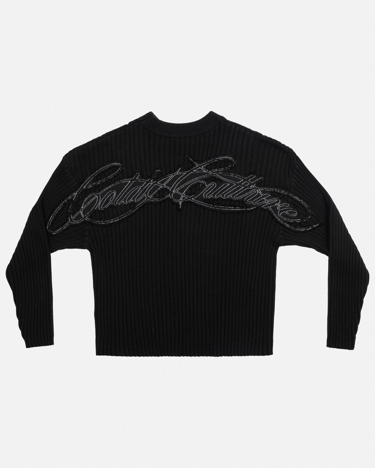 MESSY KNIT BLACK - black ribbed knit sweater, back view - Cold Culture #packshot