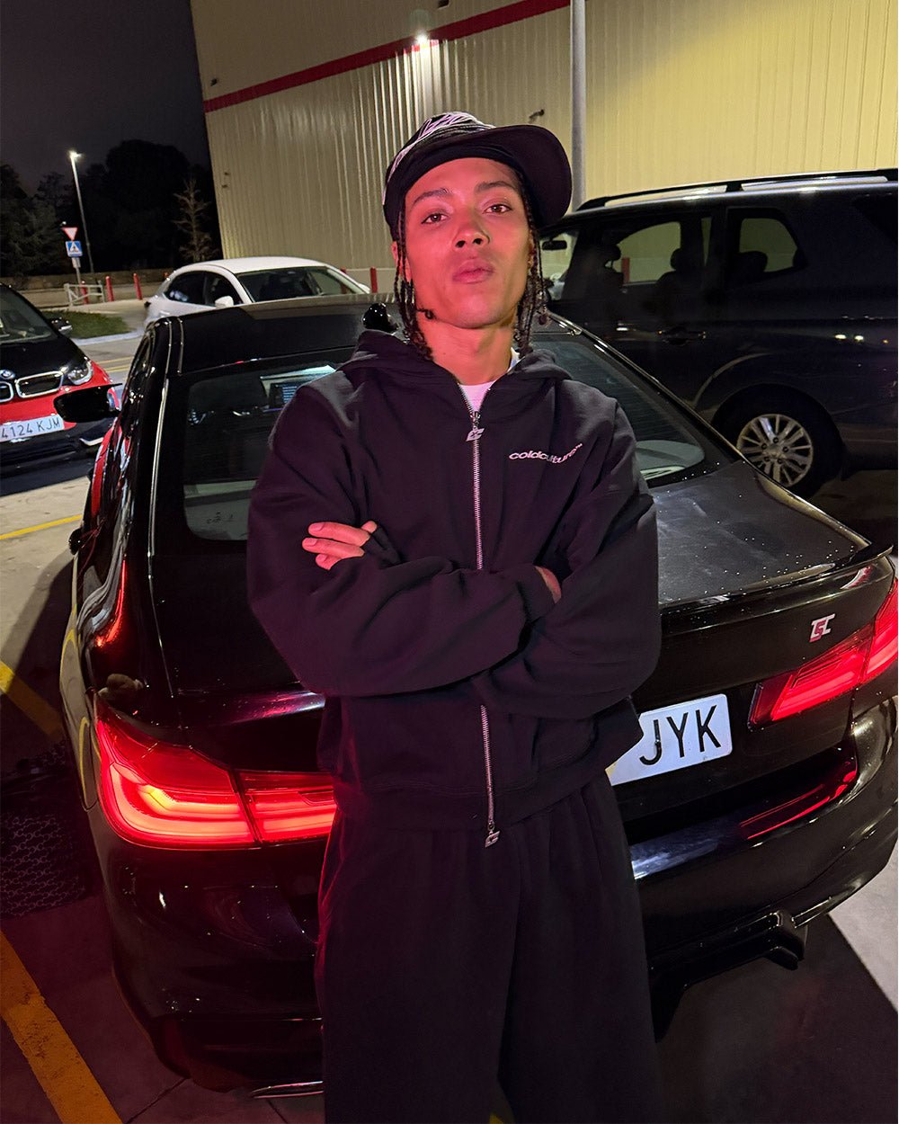 MIDNIGHT SET ZIP UP BLACK - black zip-up hoodie, street style shot - Cold Culture