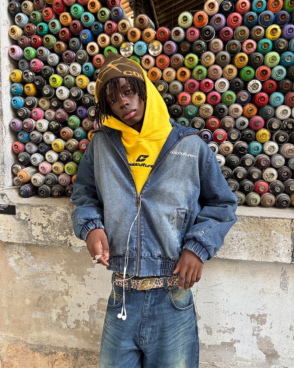 MIKE HOODED JACKET DENIM - blue denim hooded jacket, street style shot - Cold Culture