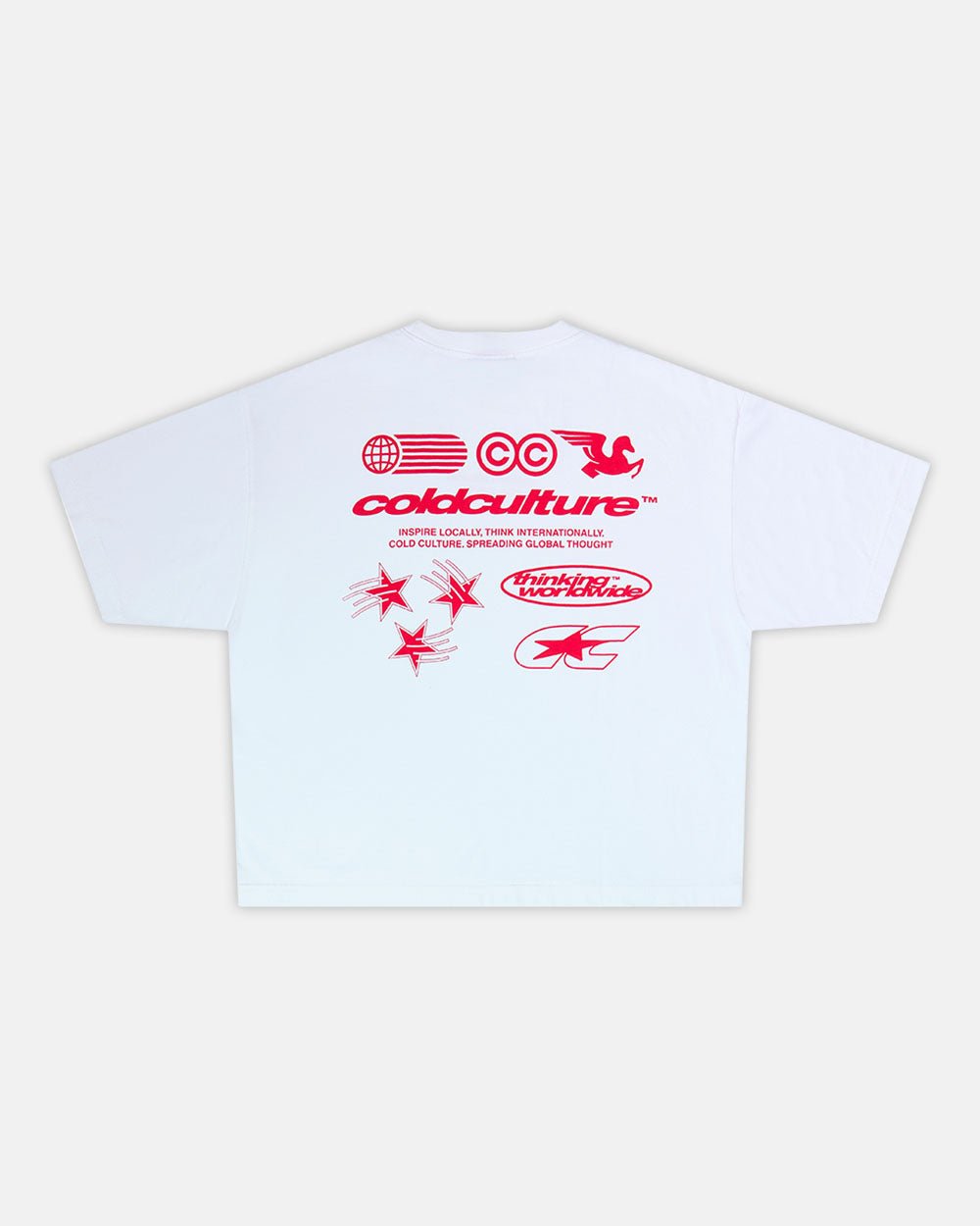 MIX TEE WHITE - white graphic print tee, back view - Cold Culture #packshot