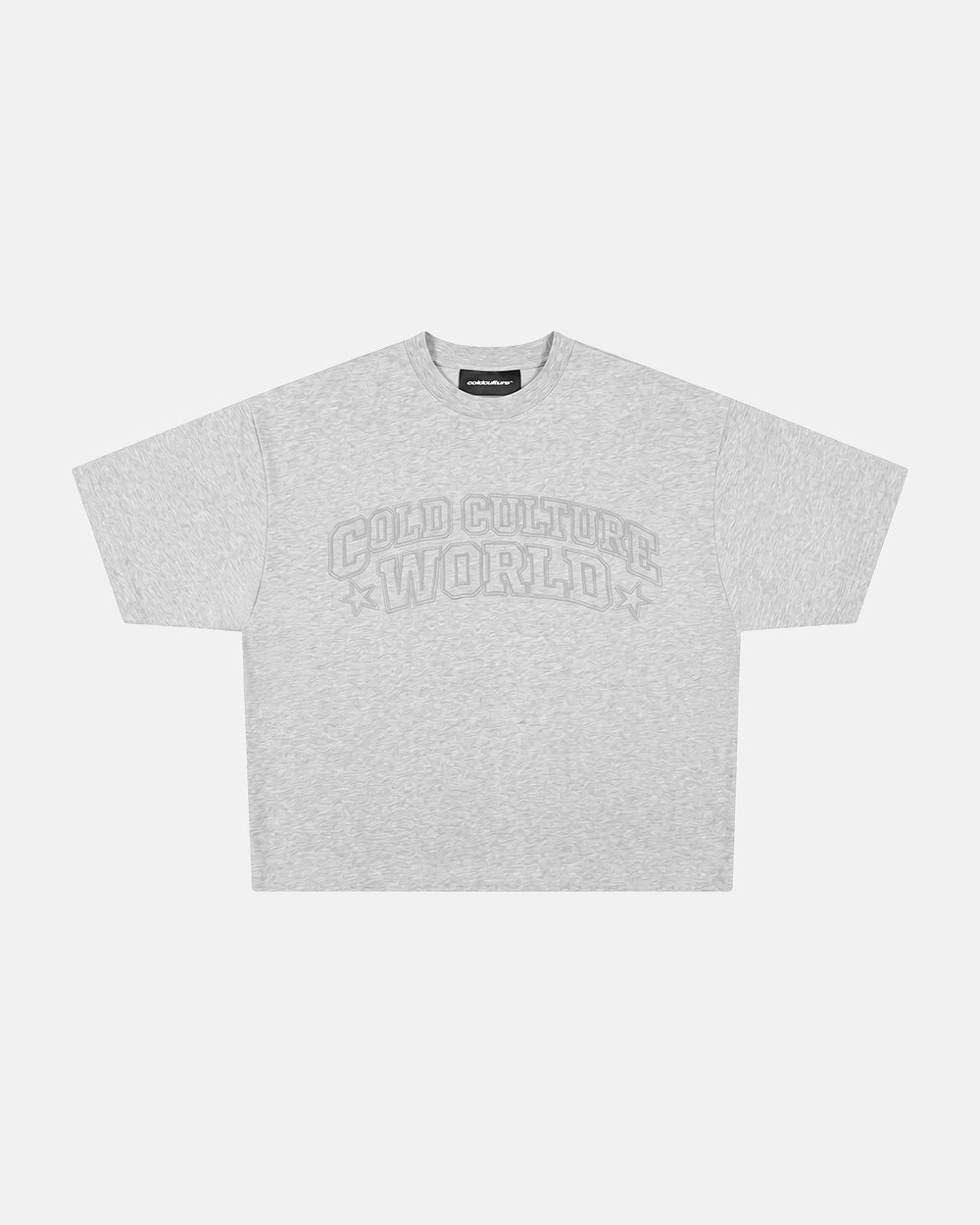MONTANA TEE HEATHER GREY - heather grey boxy tee, front view - Cold Culture #packshot
