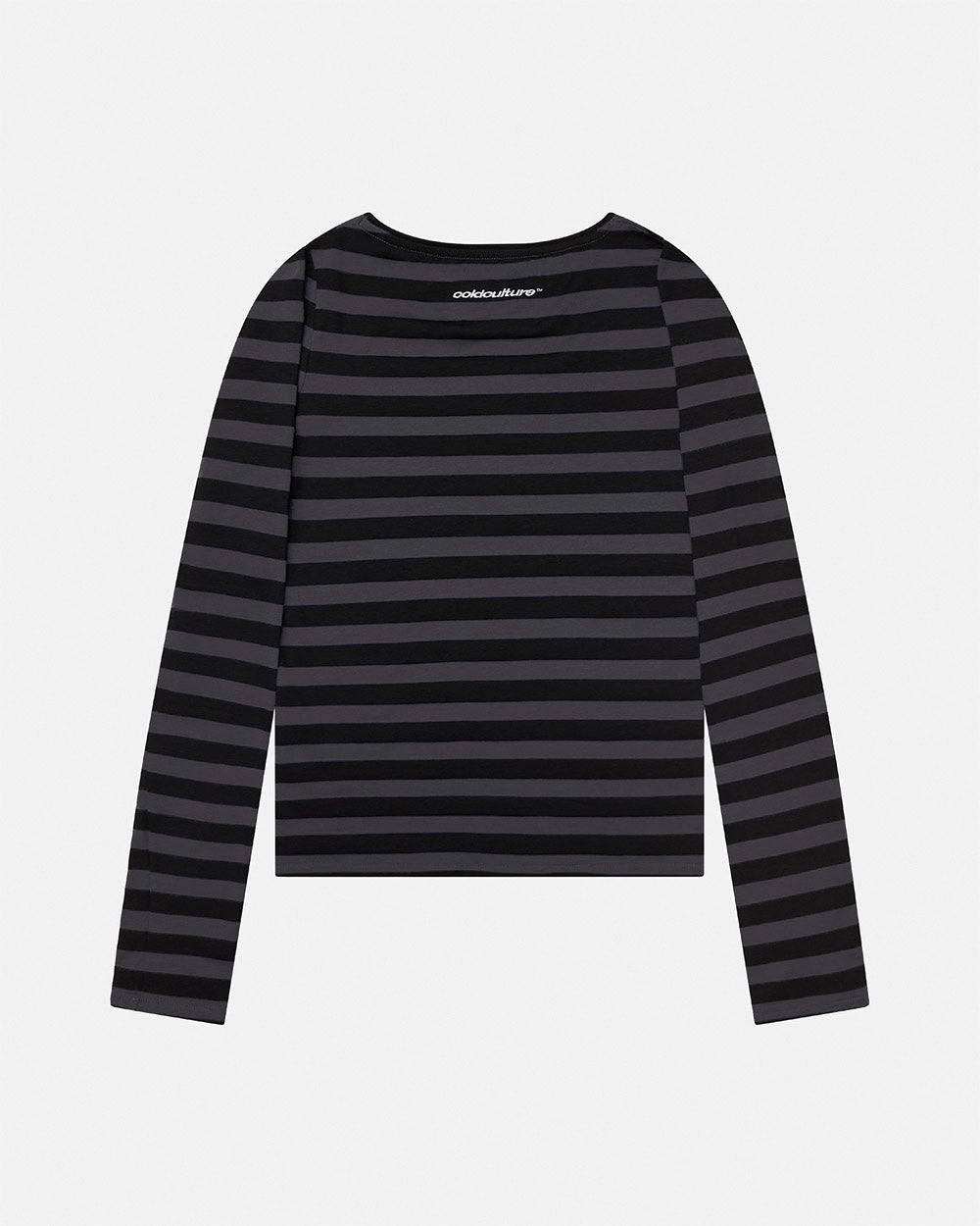 MOONLINE LONGSLEEVE TOP GREY - grey striped longsleeve tee, back view - Cold Culture #packshot