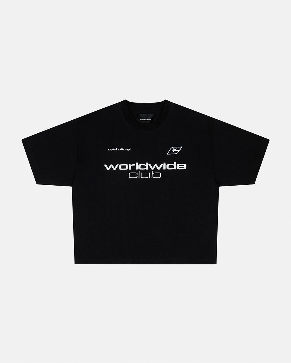 MR WORLDWIDE TEE BLACK - black graphic print tee, front view - Cold Culture #packshot
