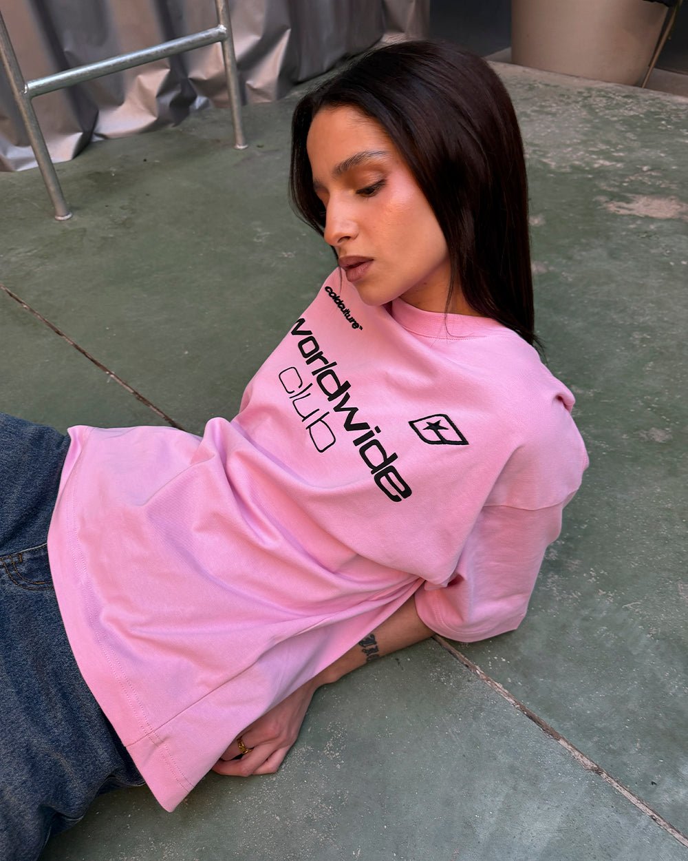 MR WORLDWIDE TEE PINK - pink graphic print tee, street style shot - Cold Culture #woman