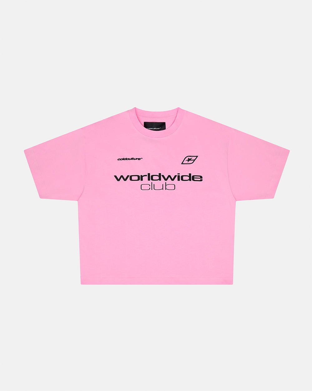 MR WORLDWIDE TEE PINK - pink graphic print tee, front view - Cold Culture #packshot