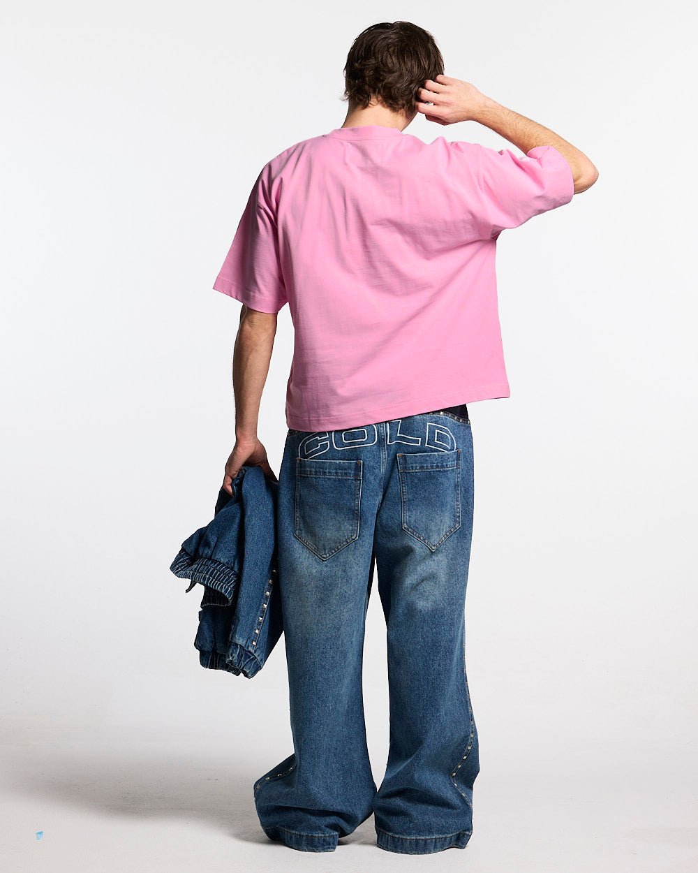MR WORLDWIDE TEE PINK - pink graphic print tee, back view on male model - Cold Culture #man