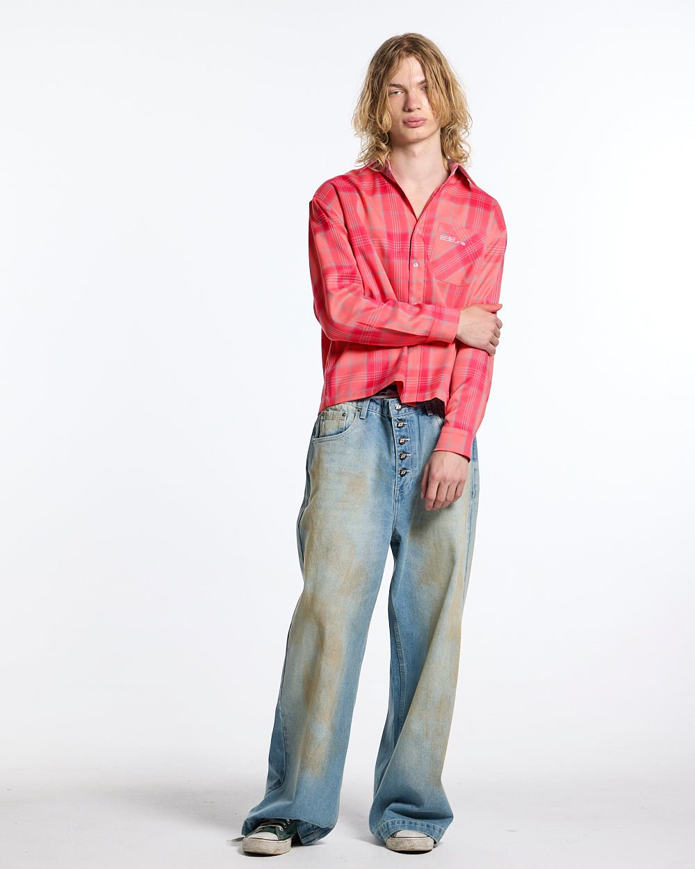 MUDDY V3 PANTS BLUE - washed blue denim pants, front view on male model - Cold Culture #man
