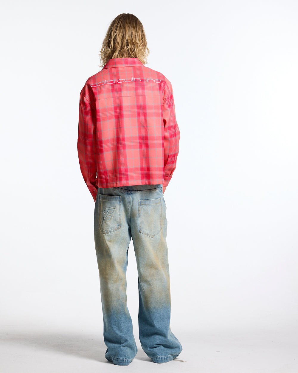 MUDDY V3 PANTS BLUE - washed blue denim pants, back view on male model - Cold Culture #man