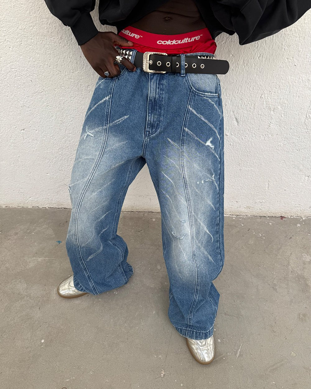 MUSIC RHYTHM V3 PANTS LIGHT BLUE - light blue washed denim pants, worn detail - Cold Culture
