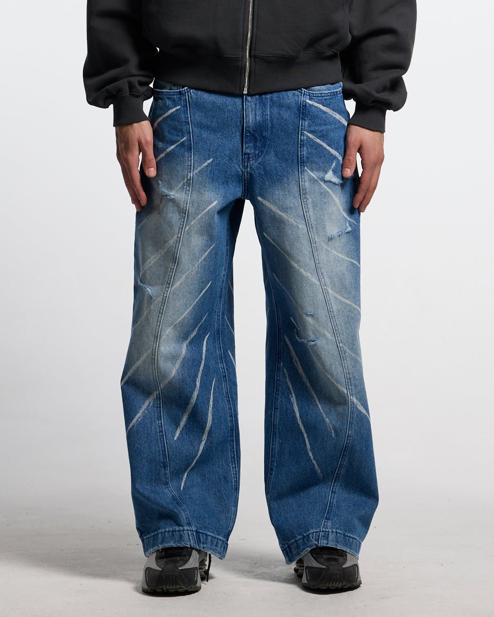 MUSIC RHYTHM V3 PANTS LIGHT BLUE - light blue washed denim pants, front view on male model - Cold Culture