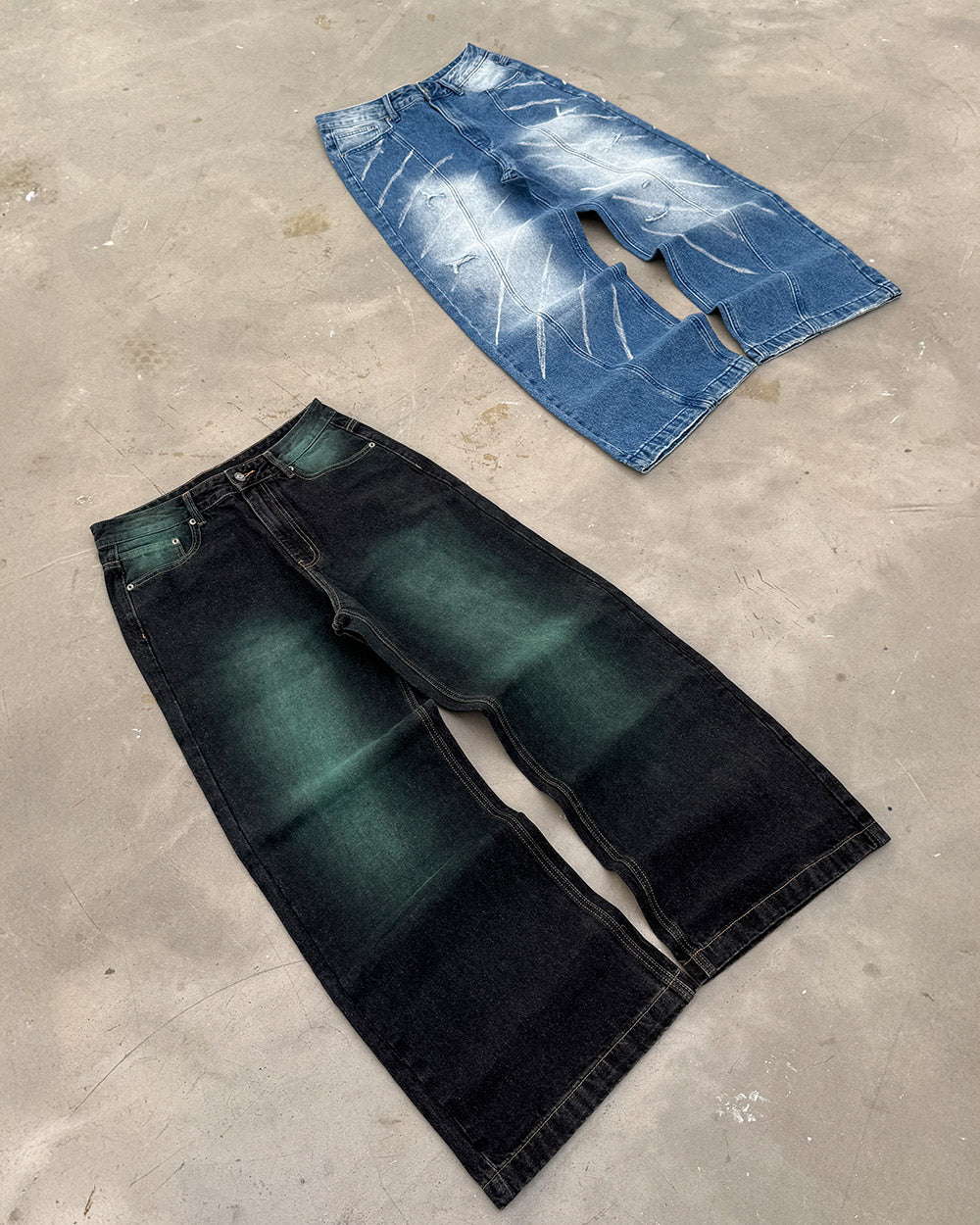 MUSIC RHYTHM V3 PANTS LIGHT BLUE - light blue washed denim pants, flat lay with matching pieces - Cold Culture
