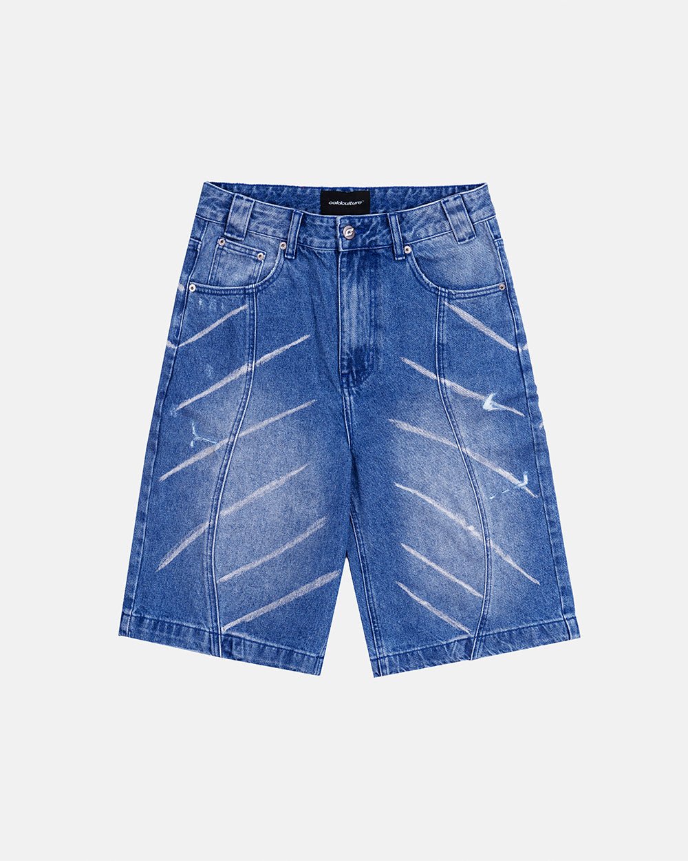 MUSIC RYTHIM SHORTS DENIM - blue washed denim shorts, front view - Cold Culture #packshot