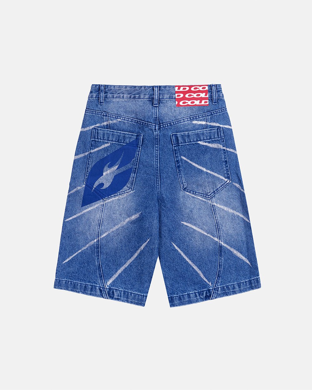 MUSIC RYTHIM SHORTS DENIM - blue washed denim shorts, back view - Cold Culture #packshot
