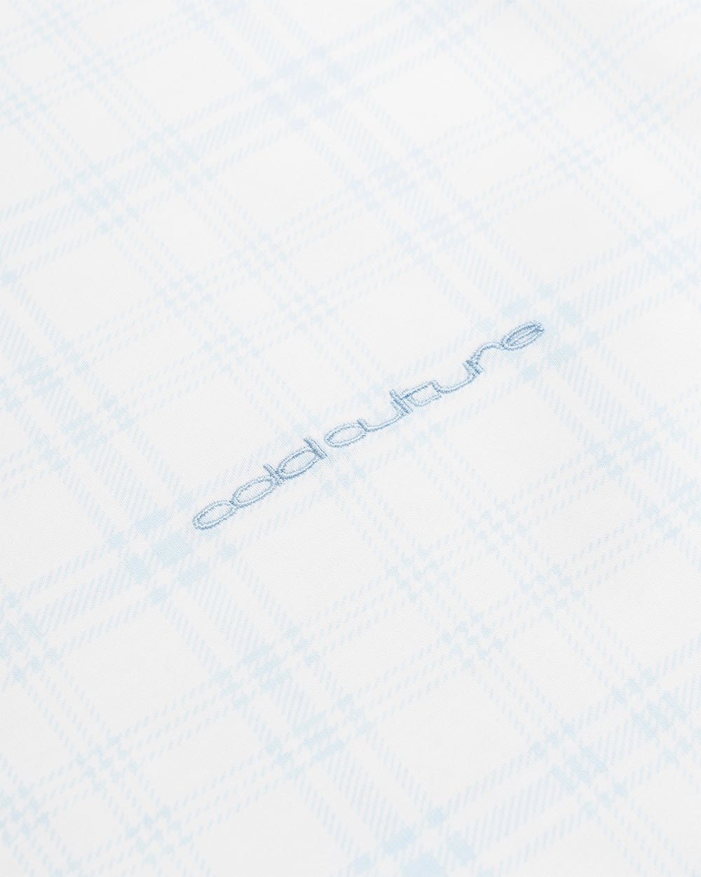 NACHT TEE BLUE - light blue plaid tee, detail close-up - Cold Culture