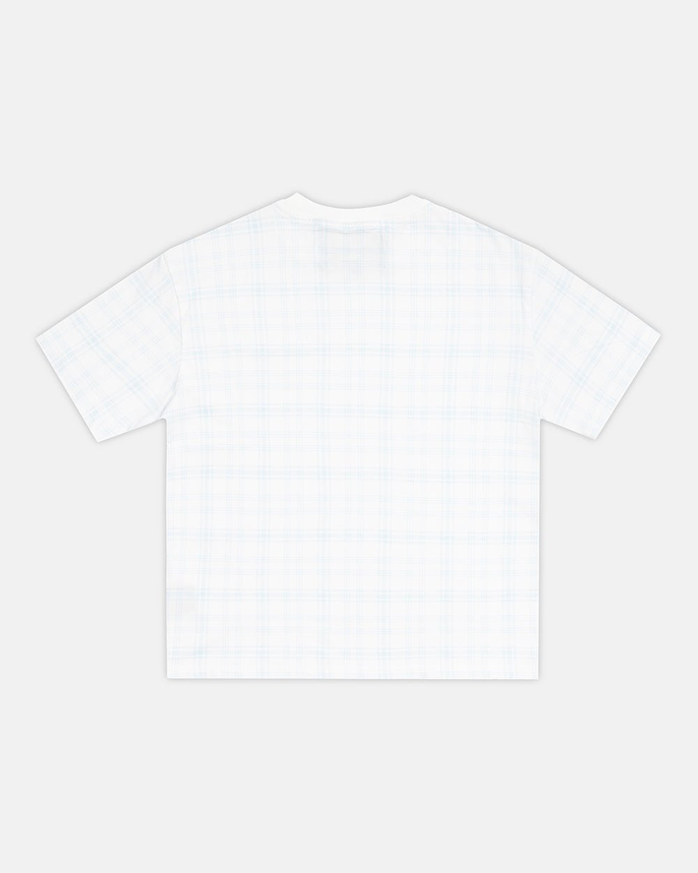 NACHT TEE BLUE - light blue plaid tee, back view - Cold Culture #packshot