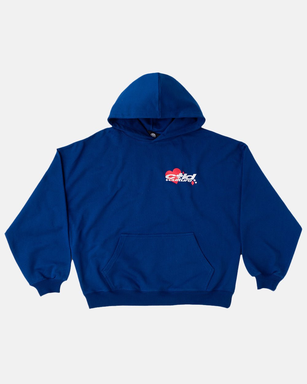 NAIPES HOODIE MIDDLE BLUE - royal blue graphic print hoodie, front view - Cold Culture #packshot