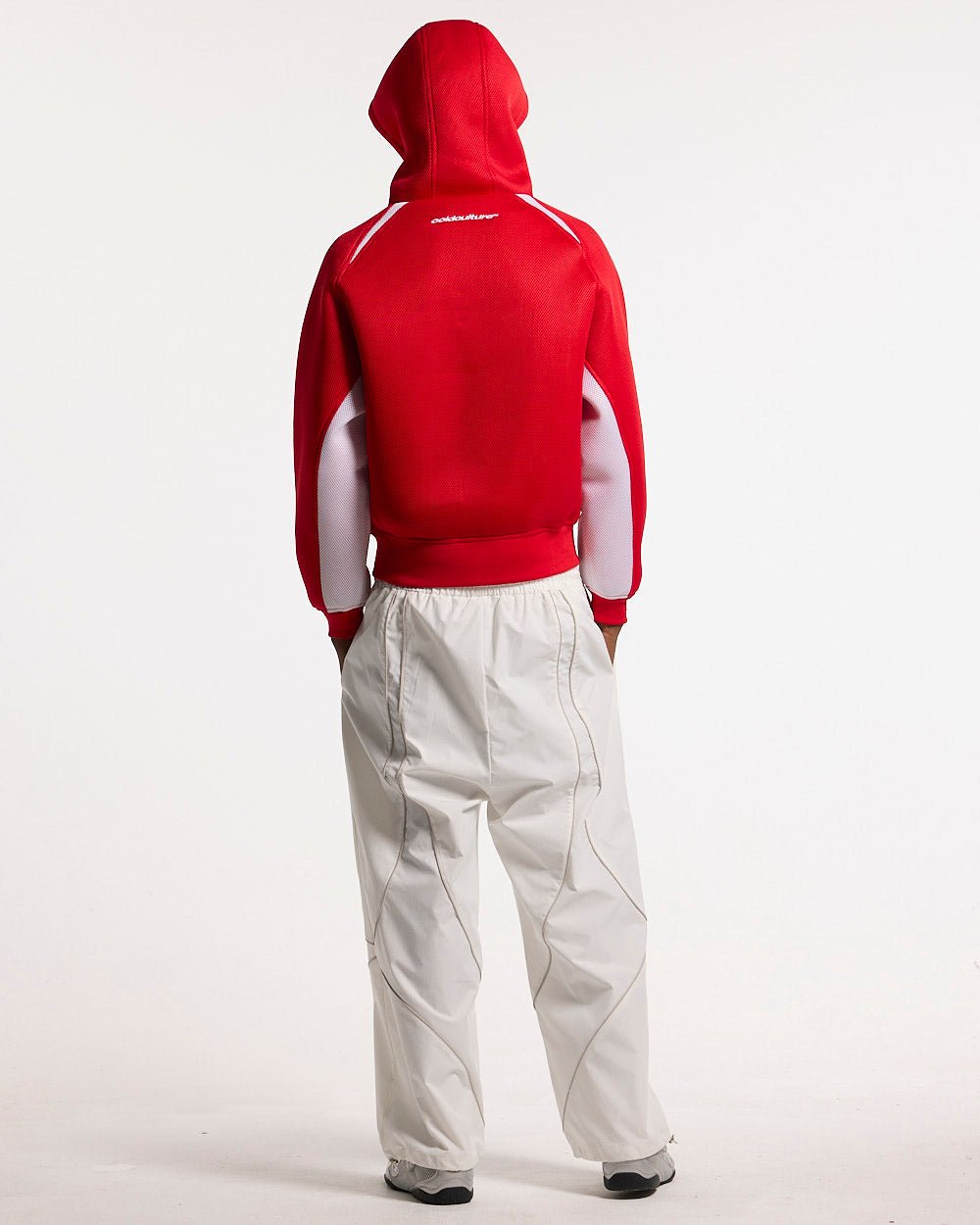 NEO ZIP JACKET WHITE & RED - red and white zip jacket, back view on male model - Cold Culture
