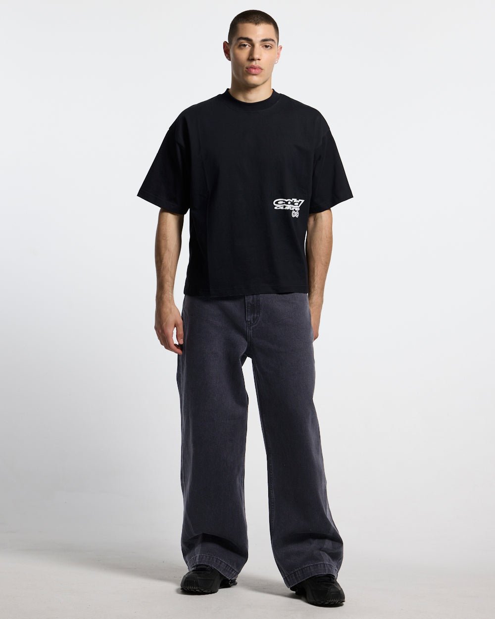 NEOTRIBAL V2 PANTS WASHED BLACK - washed black tribal print pants, front view on male model - Cold Culture #man