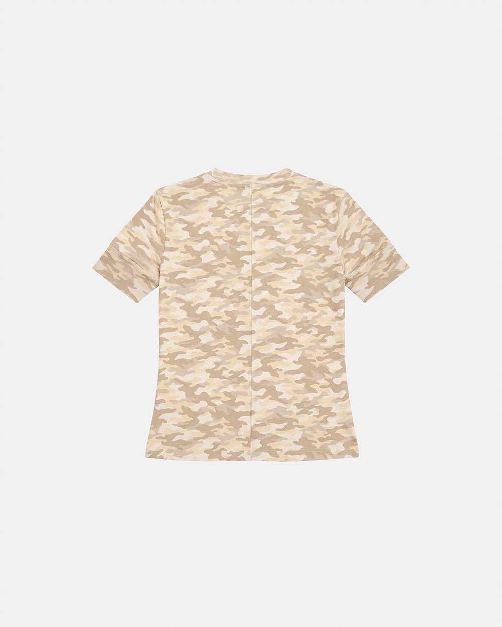 NEUTRAL FIELD BABY TEE CAMO - beige camo baby tee, back view - Cold Culture #packshot