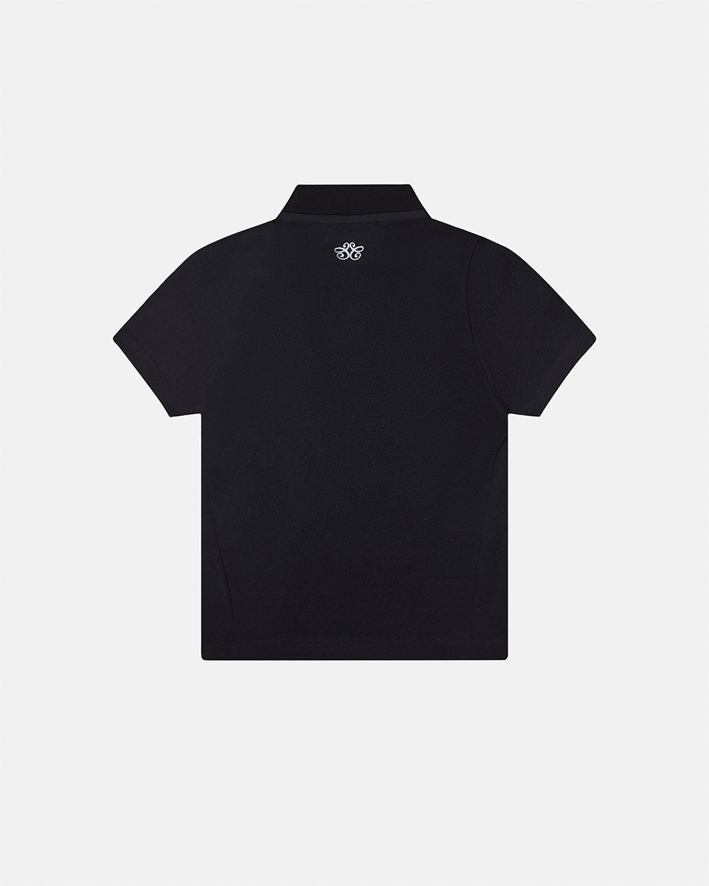 NIA SET POLO BLACK - black graphic print polo shirt, back view - Cold Culture #packshot