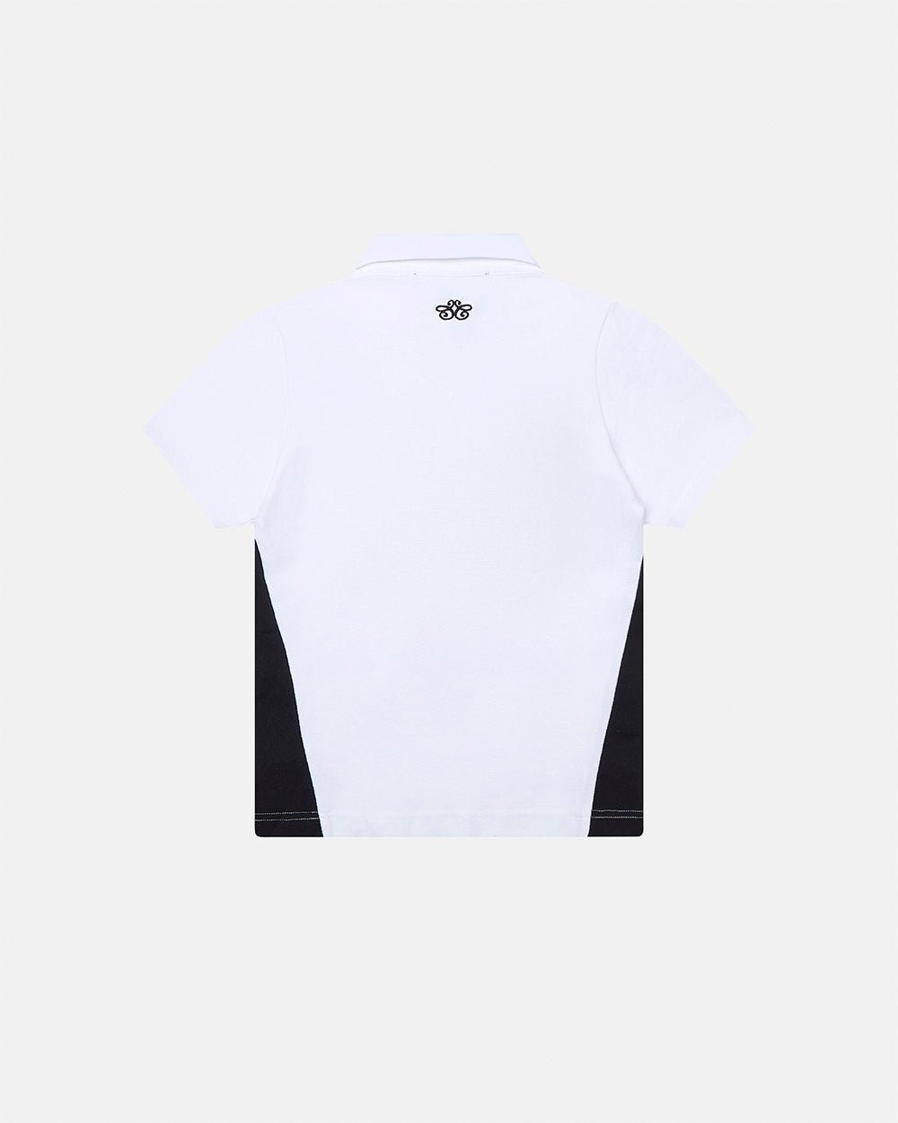 NIA SET POLO WHITE & BLACK - white and black polo shirt, back view - Cold Culture #packshot